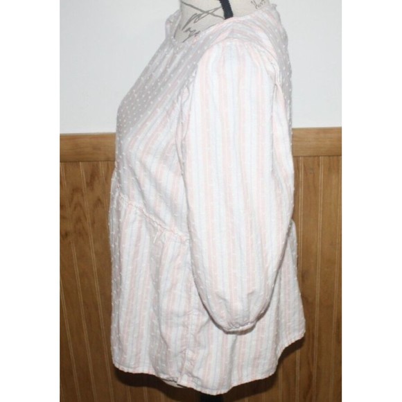 Time and Tru Pink &White  Stripe Swiss Dot Blouse Sz S Babydoll Fit Keyhole Back - Picture 4 of 9